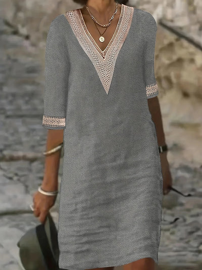 Sunset Mirage Embroidered V-Neck Mini Dress