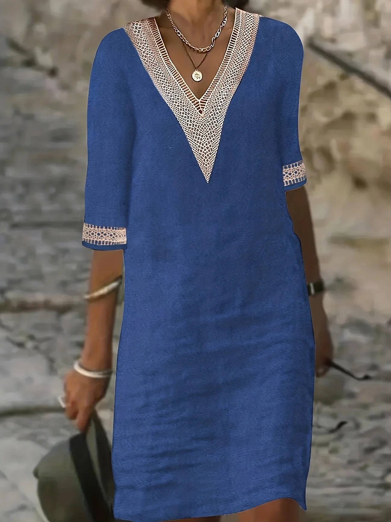 Sunset Mirage Embroidered V-Neck Mini Dress