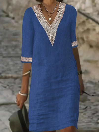 Sunset Mirage Embroidered V-Neck Mini Dress