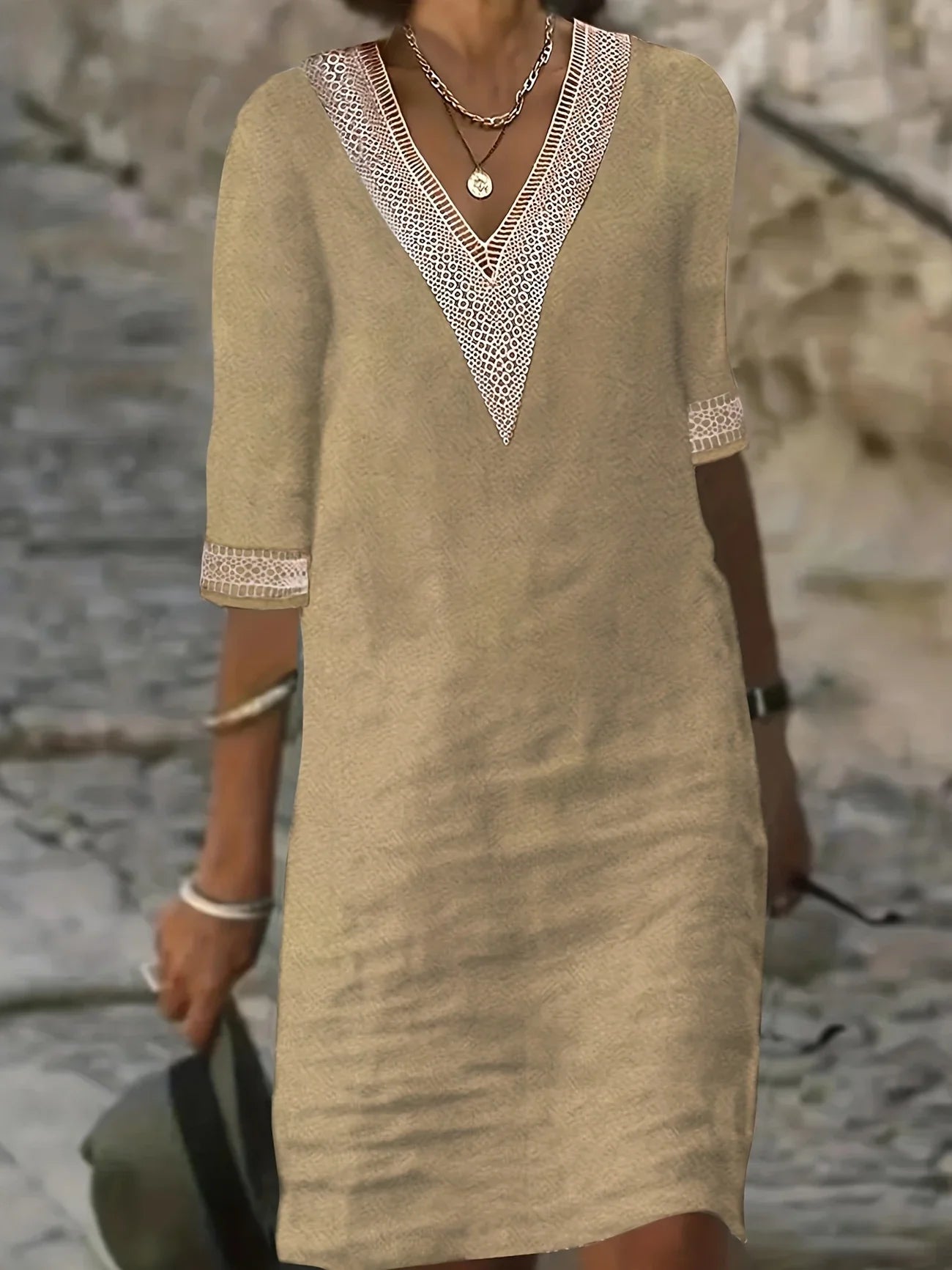 Sunset Mirage Embroidered V-Neck Mini Dress