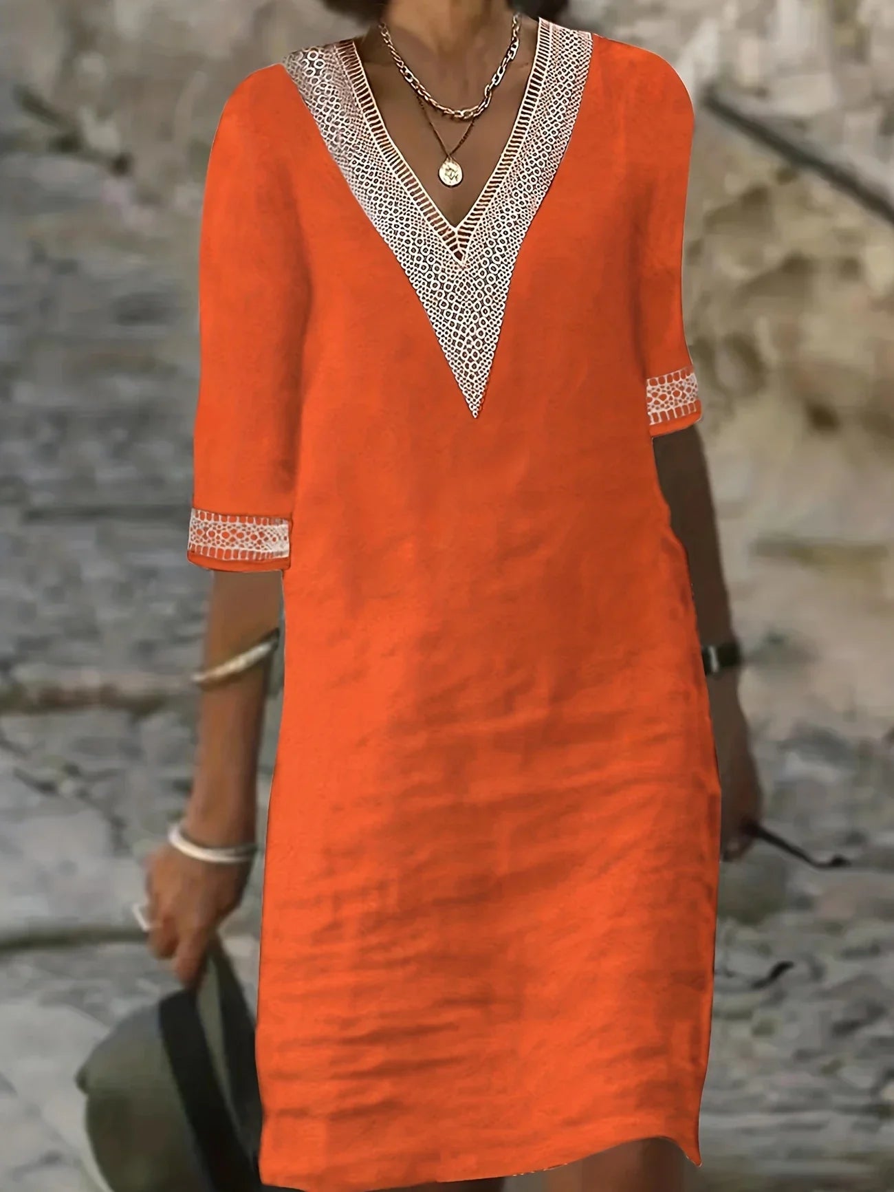 Sunset Mirage Embroidered V-Neck Mini Dress