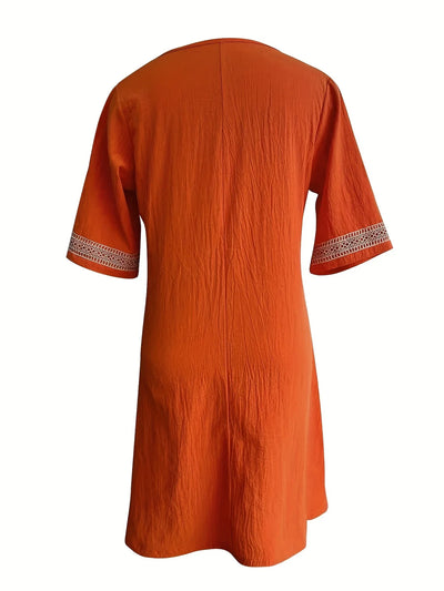 Sunset Mirage Embroidered V-Neck Mini Dress