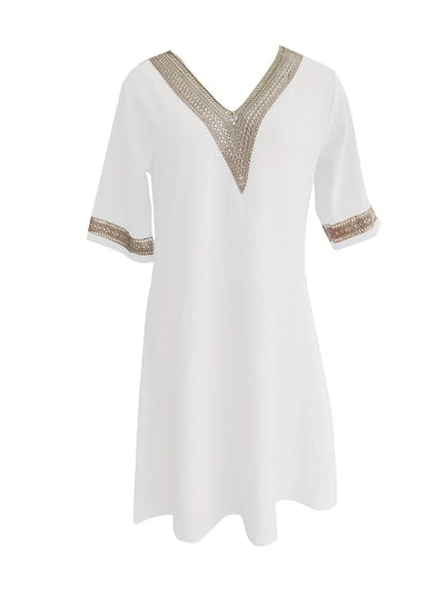 Sunset Mirage Embroidered V-Neck Mini Dress