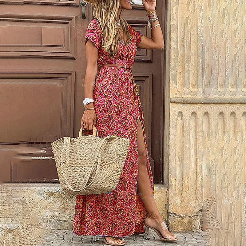 Sunset Tales Belted Maxi Dress