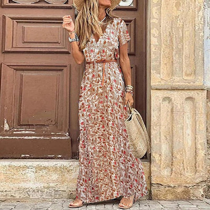 Sunset Tales Belted Maxi Dress