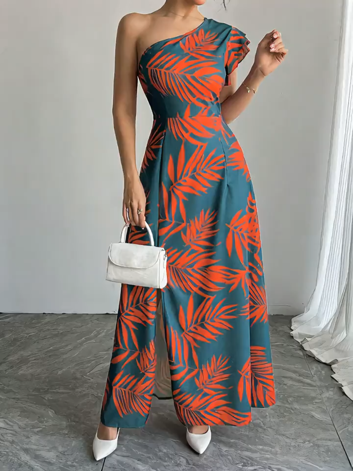 Sunset Whimsy One-Shoulder Maxi Dress