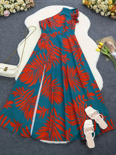 Sunset Whimsy One-Shoulder Maxi Dress