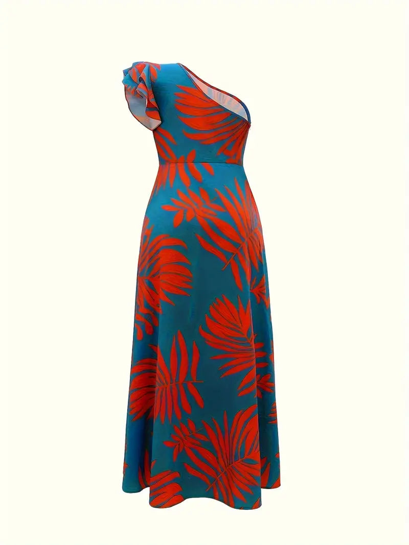 Sunset Whimsy One-Shoulder Maxi Dress