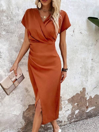 Sunset Whisper Draped Midi Dress