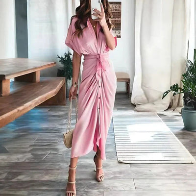 Sunset Whisper Ruched Midi Dress