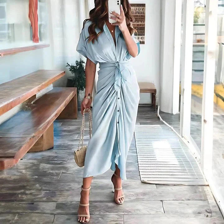 Sunset Whisper Ruched Midi Dress