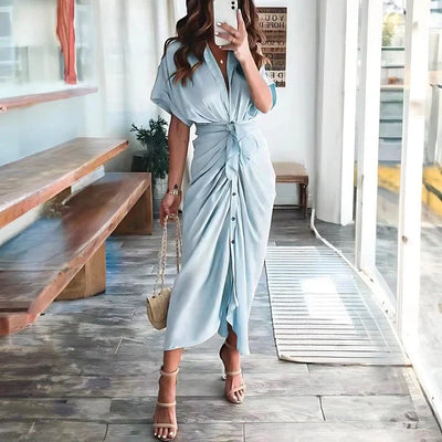 Sunset Whisper Ruched Midi Dress