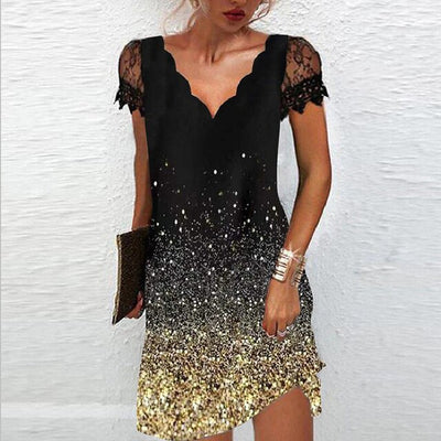 Midnight Sparkle Lace Mini Dress