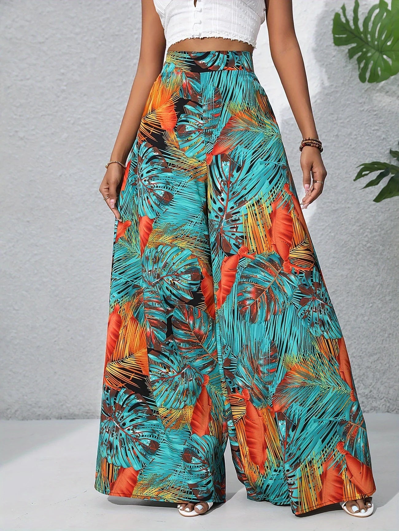 Tropical Muse High-Waist Palazzo Pants