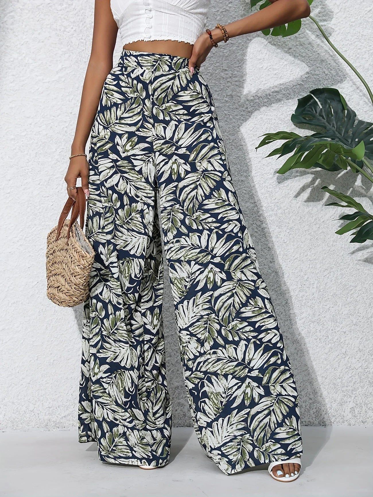 Tropical Muse High-Waist Palazzo Pants
