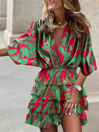 Tropical Muse Ruffle-Layered Mini Dress