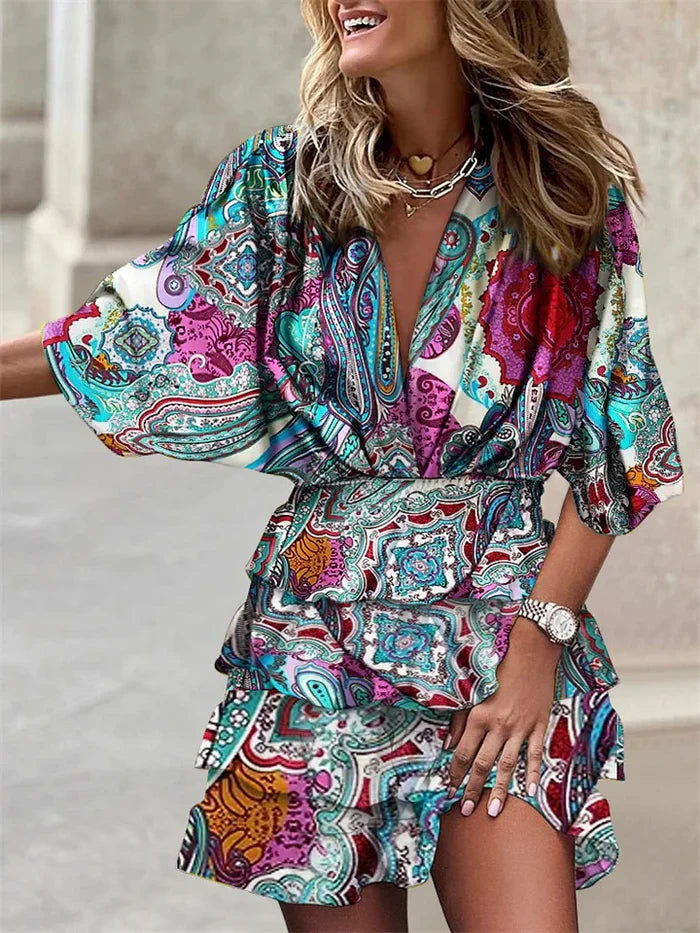 Tropical Muse Ruffle-Layered Mini Dress