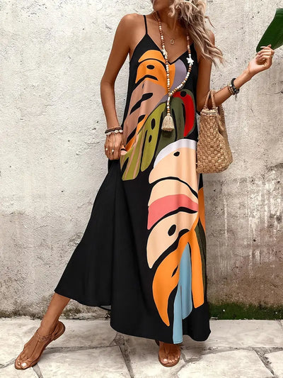 Tropical Reverie Leaf-Print Maxi Dress