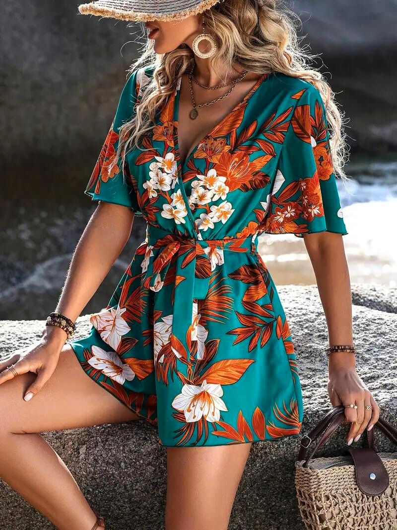 Tropical Whimsy Wrap Playsuit