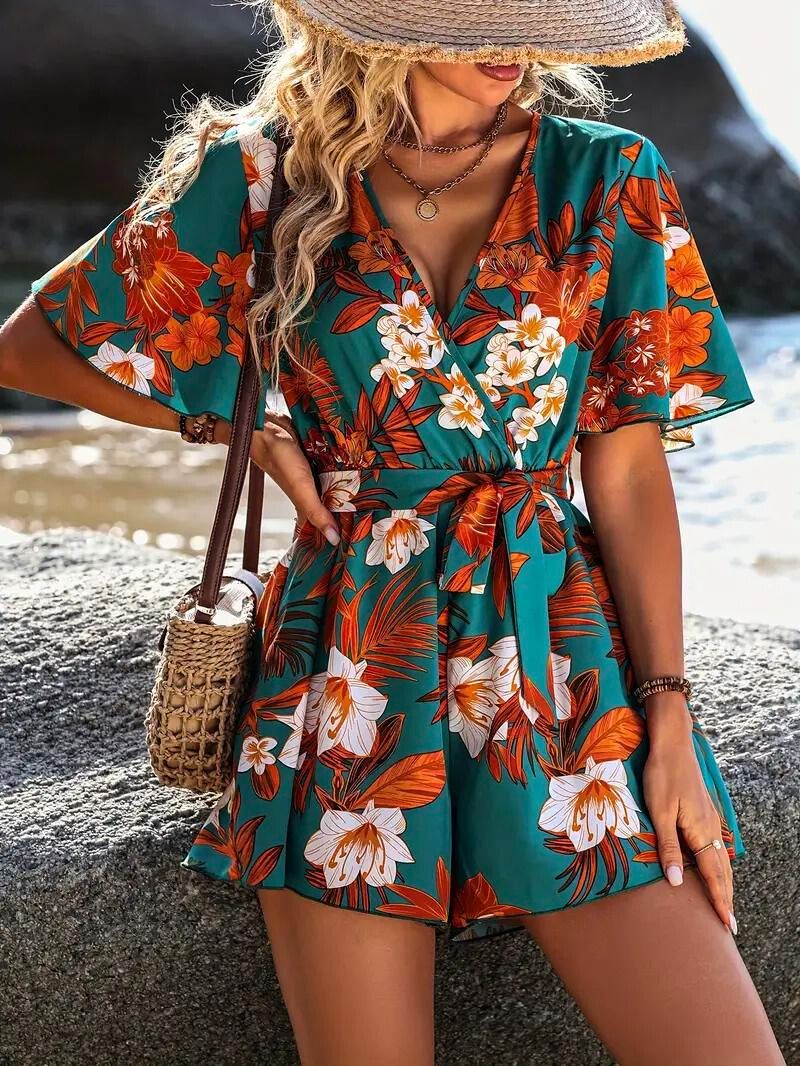 Tropical Whimsy Wrap Playsuit