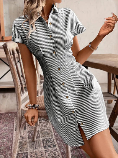 Urban Allure Pinstripe Button Mini Dress