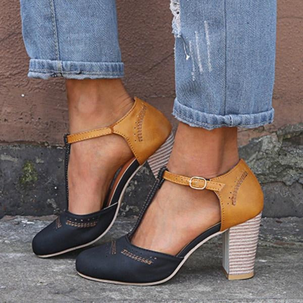 Classic T-Strap Block Heels with Vintage Charm