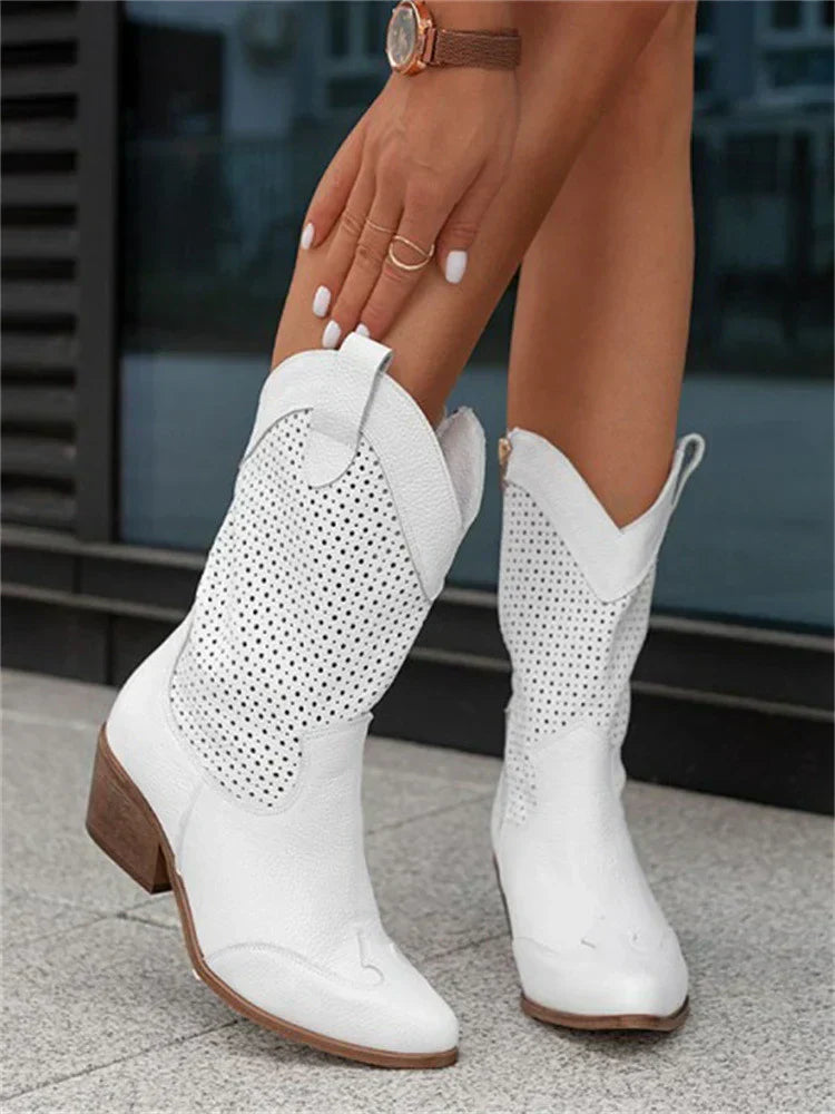 Western-Inspired Cutout Mid-Calf Boots