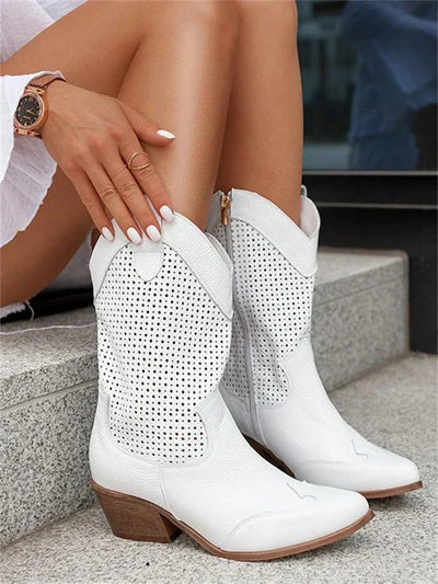 Western-Inspired Cutout Mid-Calf Boots