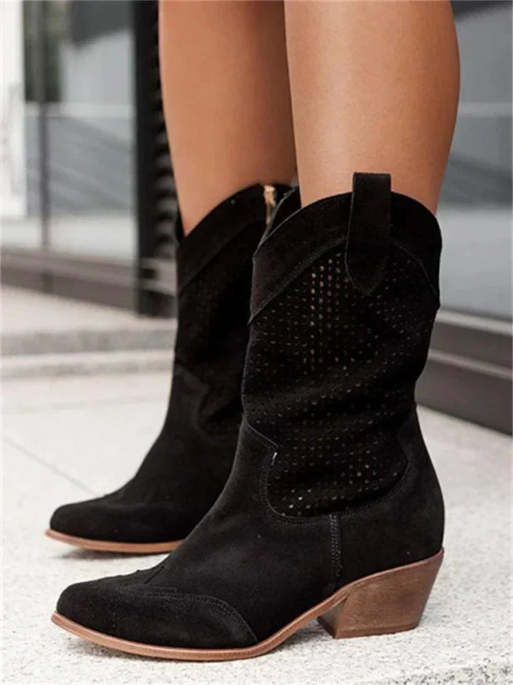 Western-Inspired Cutout Mid-Calf Boots