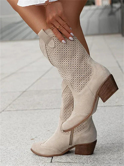 Western-Inspired Cutout Mid-Calf Boots