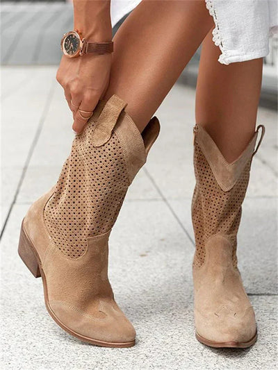 Western-Inspired Cutout Mid-Calf Boots