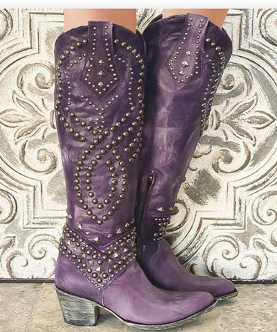 Studded Knee Boots with Western Flair
