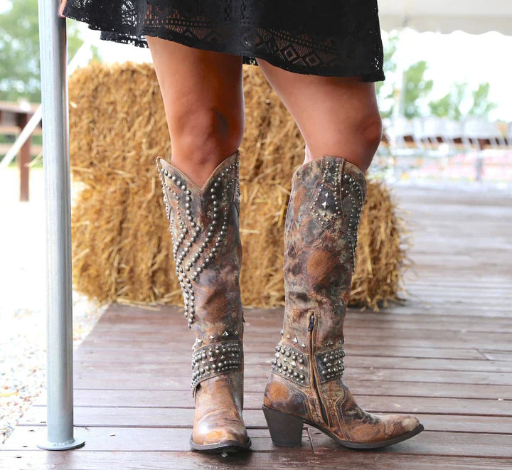 Studded Knee Boots with Western Flair