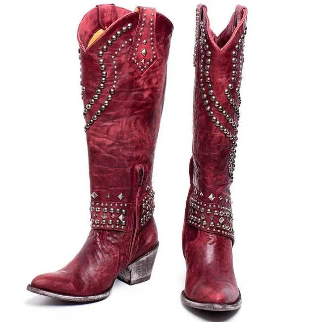 Studded Knee Boots with Western Flair