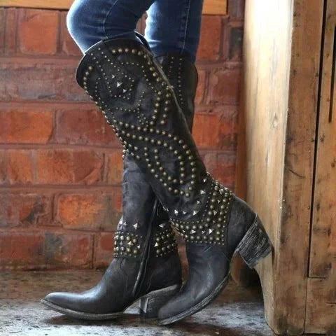 Studded Knee Boots with Western Flair