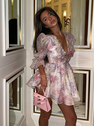 Whimsical Bloom Ruffle Mini Dress