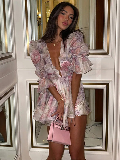 Whimsical Bloom Ruffle Mini Dress