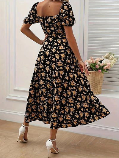 Whimsical Bloom Sweetheart Slit Midi Dress