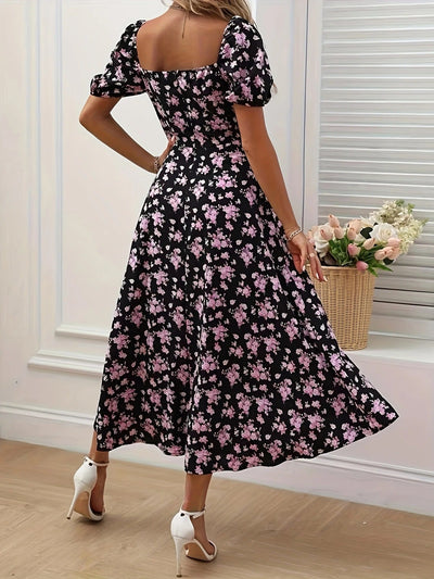 Whimsical Bloom Sweetheart Slit Midi Dress