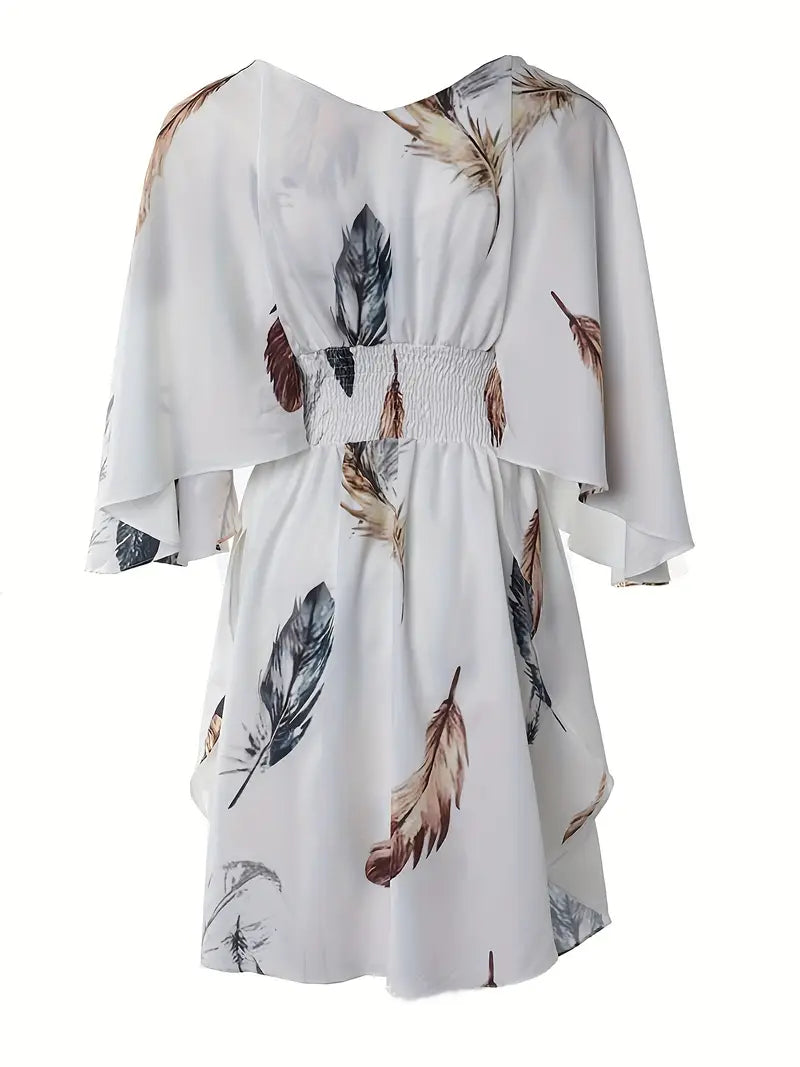 Whimsical Drift Feather Print Mini Dress