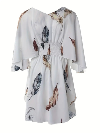 Whimsical Drift Feather Print Mini Dress