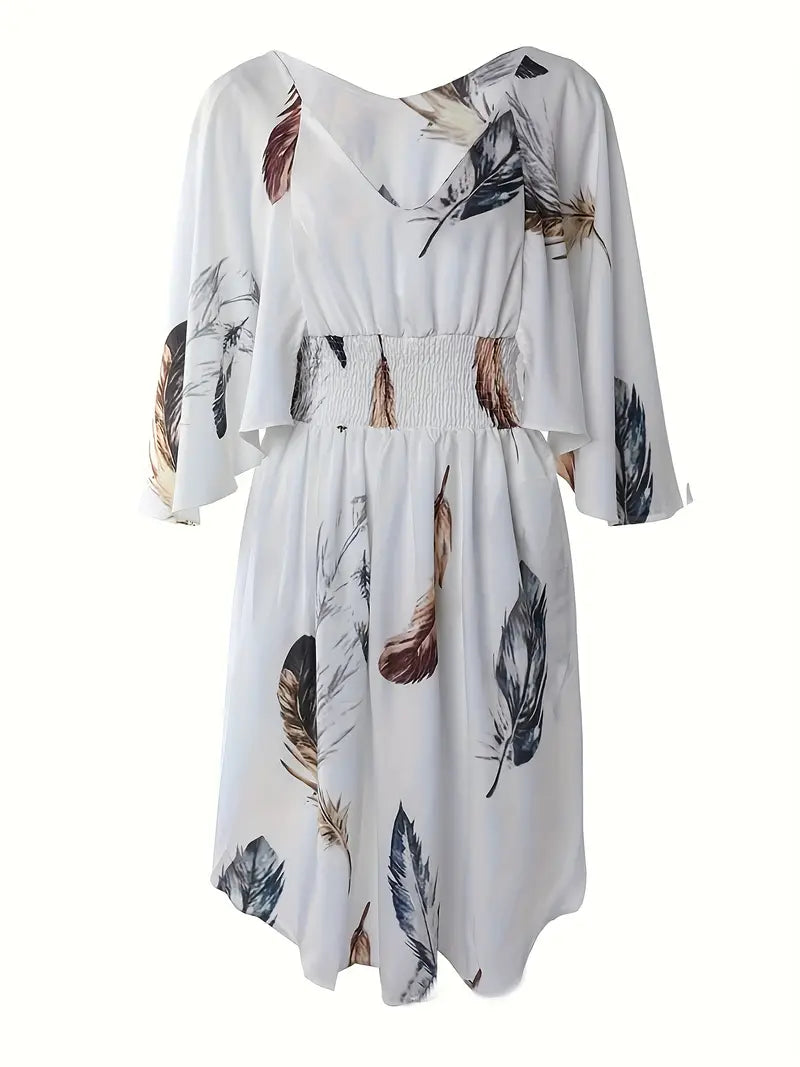 Whimsical Drift Feather Print Mini Dress