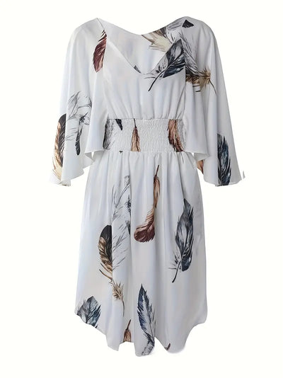 Whimsical Drift Feather Print Mini Dress