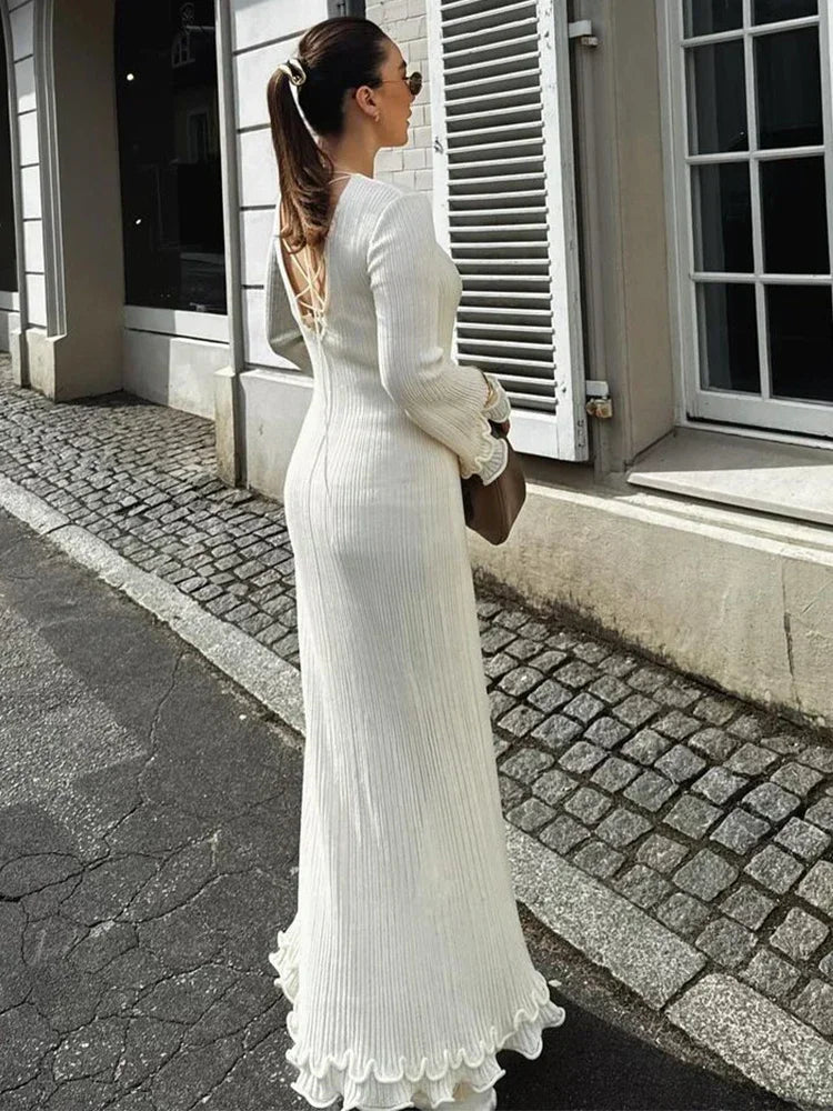 Whimsical Grace Ruffle-Trim Maxi Dress