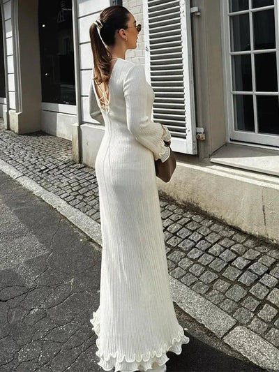 Whimsical Grace Ruffle-Trim Maxi Dress