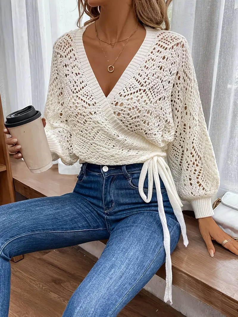 Enchanted Diamond-Knit Wrap Top
