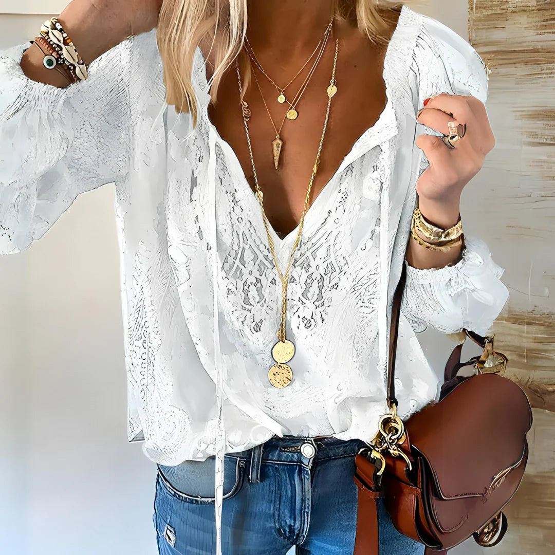Whispered Allure Lace Detail Blouse