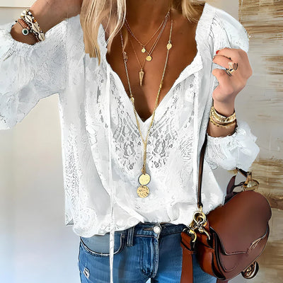 Whispered Allure Lace Detail Blouse