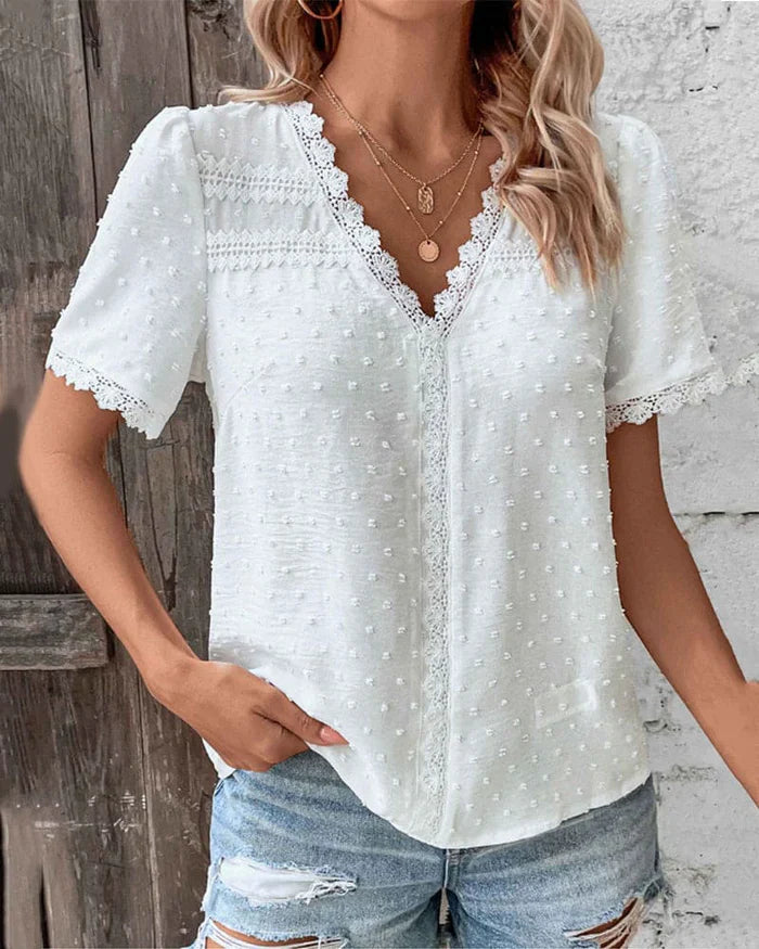 Whispered Charm Lace Trim Blouse
