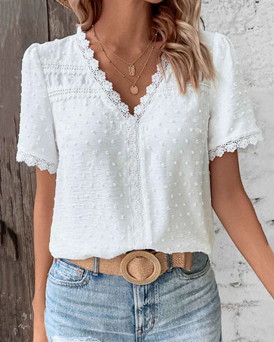 Whispered Charm Lace Trim Blouse